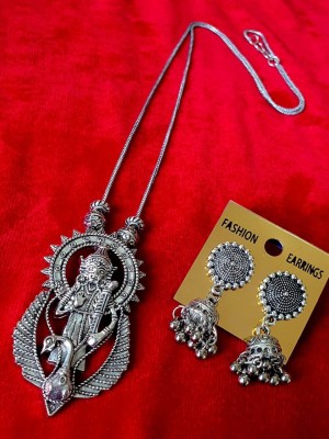 Hindu God Shree Ram Pendent Oxidized Necklace Pendant Chain with Jumka Earrings