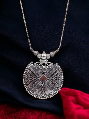 Traditional Gypsy Silver Oxidized Round Pendent Necklace Chain