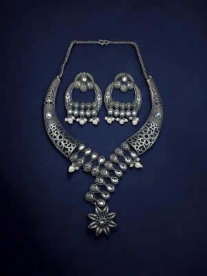 Antique Bohemian Vintage Gypsy Hasali Silver Replica Oxidized Necklace with Earring Set