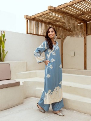 Soniya Sky Blue Indian Pakistani Salwar Kameez A line Kurti Pant Co Ord Set