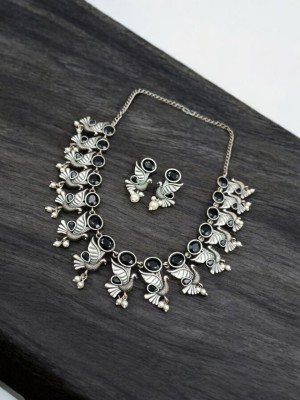 Indian Pigeon Bird Designer Oxidized Silver Choker Necklace with Matching Earrings