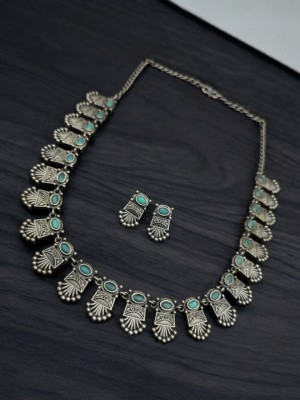 Traditional Bohochic Indian Silver Oxidized Choker Necklace with Earrings