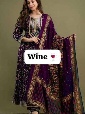 Wine Color Plus Size Floral Printed Anarkali Style Kurti Pant Dupatta Salwar Kameez Suit Online