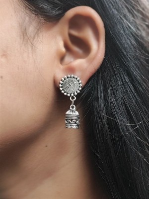 Silver Oxidized Jhumka Earrings Light Weight Ethnic Jewelry for Casual Wear Jhumki