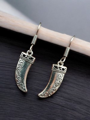 Knife Style Silver Oxidized Hook Earrings Light Weight Jewelry for Girls