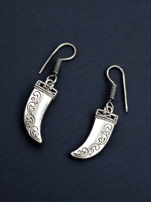 Knife Style Silver Oxidized Hook Earrings Light Weight Jewelry for Girls