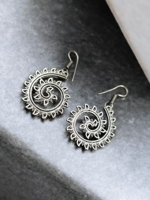 Silver Oxidized Spiral Hook Earrings Light Weight Jewelry for Women