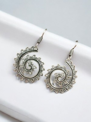 Silver Oxidized Spiral Hook Earrings Light Weight Jewelry for Women