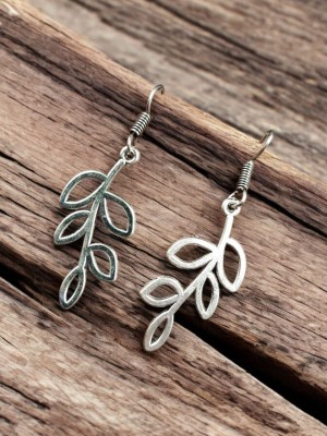 Nature Inspired Leaf Silver Oxidized Hook Earrings Light Weight Jewelry for Girls