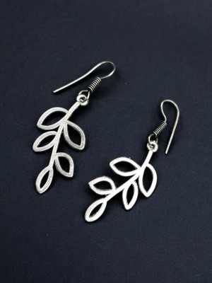 Nature Inspired Leaf Silver Oxidized Hook Earrings Light Weight Jewelry for Girls