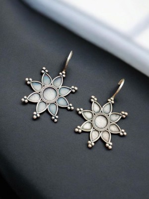 Simple Flower Design Hook Silver Oxidized Earring Indian Earrings for Casual Wear