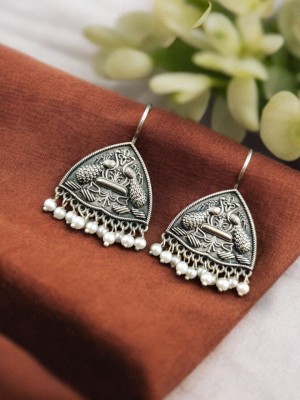 Oxidized Peacock Earrings with Pearl Beads Casual Wear Light Weight Pearl Drop Indian Jewelry for Women