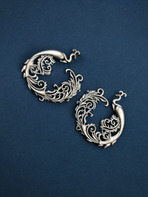 Gorgeous Silver-Plated Oxidized Peacock Stud Earring Designer Floral Art Statement Earrings Indian Jewelry