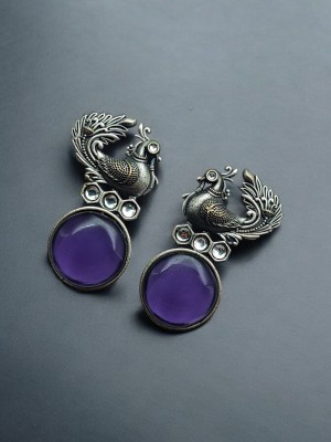 Peacock Silver Replica Brass Oxidized Monalisa Stones Stud Indian Designer Earrings