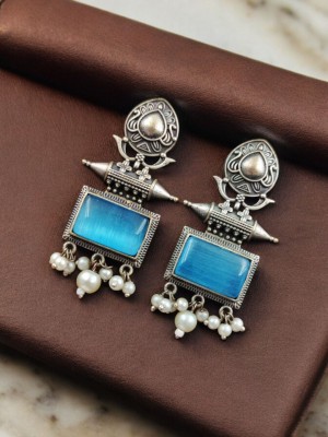 Antique Gypsy Silver Replica Brass Oxidized Monalisa Stones Stud Trendy Indian Boho Jewellery