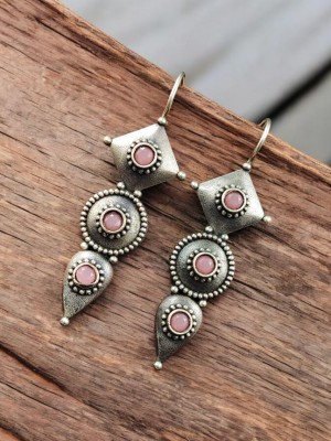 Antique Indian Gypsy Silver Replica Brass Oxidized Hook Dangle Earrings