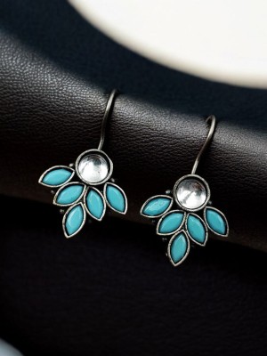 Indian Ethnic Silver Oxidised Hook Traditional Stone Work Earrings for Regular Use