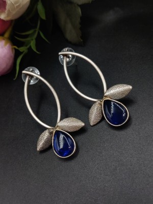 Unique Designer Silver Oxidised Stud Monalisa Stone Earrings for Girls