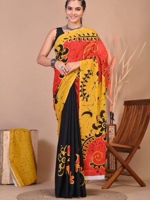 Raahi Multi Color Hand Block Printed Cotton Mulmul Mul Saree with Unstitched Blouse Piece