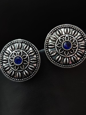 Round Bohemian Mandala Stud Silver Oxidised Earrings Bohochic Jewellery