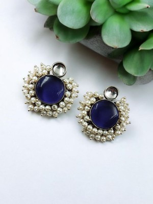 Beautiful Indian Monalisa Stone Stud Hand Made Peard Bead Drop Earrings for Women