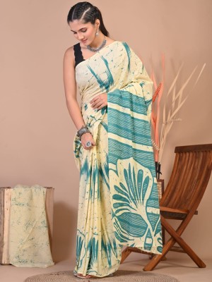 Aziza Yellow Grey Color Hand Block Floral Printed Cotton Mulmul Mul Saree with Unstitched Blouse Piece