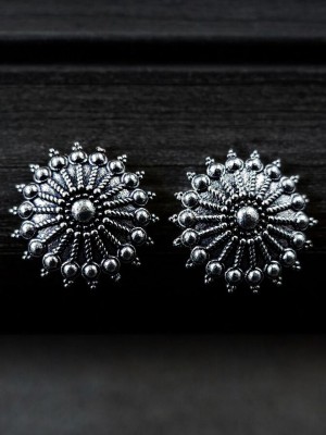 Lightweight Round Stud German Silver Oxidised Earrings Everyday Jewelry