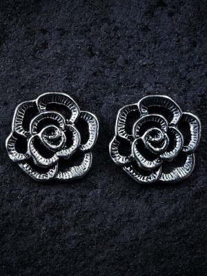 Rose Flower Shaped Stud German Silver Oxidised Earrings Jewelry For Girls