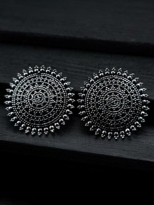 Silver Oxidized Boho Mandala Shaped Stud Tops Earrings Jewelry For Girls