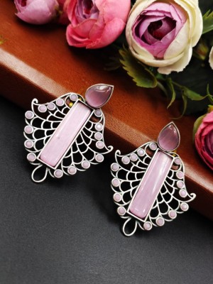 Exquisite Silver Oxidised Stud Monalisa Stone Dangler Earrings for Girls