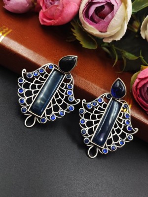 Exquisite Silver Oxidised Stud Monalisa Stone Dangler Earrings for Girls