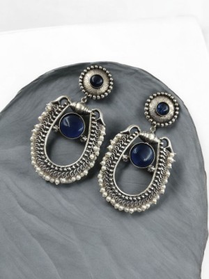 Monalisa Stone Bollywood Style Silver Oxidised Dangler Pearl Beads Exquisite Earrings