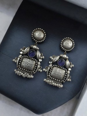 Oxidised Silver Replica Earring Set Monalisa Stone Earring Pearl Jewelry Indian Ethnic Designer Statement Earring Gift