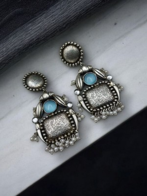 Oxidised Silver Replica Earring Set Monalisa Stone Earring Pearl Jewelry Indian Ethnic Designer Statement Earring Gift