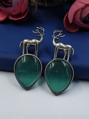 Stag Deer Monalisa Stone Stud Earring Silver Oxidised Earrings Gift for Women