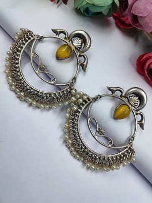 Stylish Bollywood Chandbali Silver Replica Ethnic Pearl Beads Work Dangler Earrings