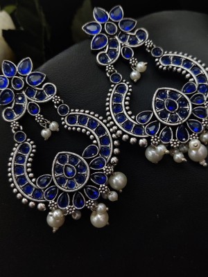 Trendy Beautiful Indian Handmade Oxidized Silver Long Dangler Earrings Bollywood Style Jewelry