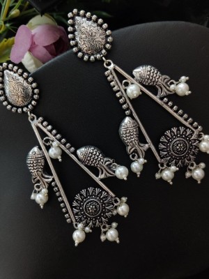 Bohemian Handcrafted Silver Plated Oxidised Long Dangler Earring Indian Jewelry