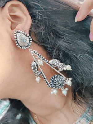 Bohemian Handcrafted Silver Plated Oxidised Long Dangler Earring Indian Jewelry