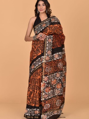 Faiza Multi Color Chanderi Silk Indian Printed Saree Hand Block Print with Unstitched Blouse