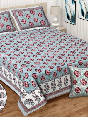 Grey Floral Luxury Cotton Printed Bed Sheet with 2 Pillow Covers - for King Size Bed