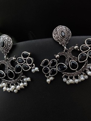 Bohemian Indian Stylish Peacock Oxidized Silver Plated Dangler Earrings Jewelry Gift for Her