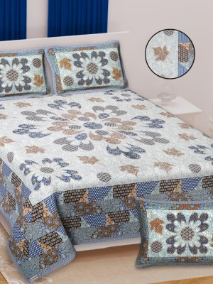 Multi Floral Luxury Cotton Printed Bed Sheet with 2 Pillow Covers - for King Size Bed