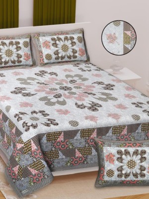 Multi Floral Luxury Cotton Printed Bed Sheet with 2 Pillow Covers - for King Size Bed