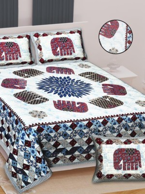 Elephant Rajasthani Jaipuri Royal Print Cotton Printed Bed Sheet with 2 Pillow Covers - for King Size Bed