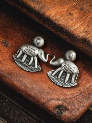 Vintage Boho Style Rustic Elephant Stud Earring Silver Oxidised Earrings Tribal Jewelry for Girls