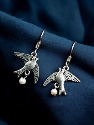 Beautiful Flying Bird Design German Silver Earring Oxidized Drop Hook Earring for Daily Wear