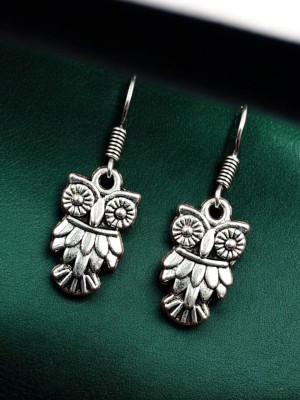 Antique Owl Design German Silver Earring Oxidized Drop Hook Earring Light Weight Jewelry