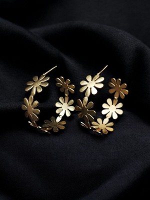 Designer Gold Plated Hoop Style Flower Earring Contemporary Jewelry for Women