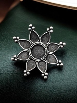 Beautiful Flower Designer Ring Silver Oxidized Brass Adjustable Free Size Finger Ring for Girls 